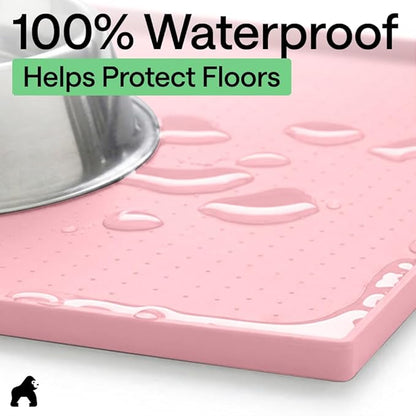 GORILLA GRIP 100% Waterproof Raised Edge BPA Free Silicone Pet Feeding Mat, Dog Cat Food Mats Contain Spills Protects Floors, Placemats for Cats and Dogs Water Bowl, Pets Accessories 32x24 Pink