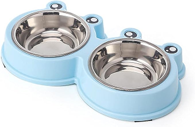 Pets Feeder Bowl Dog Dishes Pet Bowls Dog Food Water Feeder Stainless Steel Pet Drinking Dish Feeder Cat Puppy Feeding Supplies Dog Accessories Blue