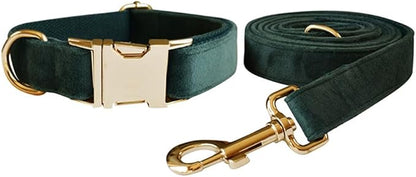 Love Dream Velvet Dog Collar and Leash Set, Soft & Comfy Adjustable Dog Leash and Collar with Heavy Duty Metal Buckle for Small Medium Large Dogs Training & Walking (Large, Green)