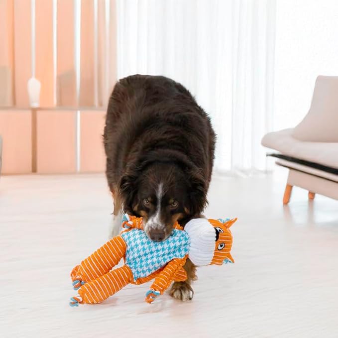 KONG Floppy Knots - Durable No‑Stuffing Squeaky Rope & Plush Dog Toy - for Teething, Playing (Fox, Extra Large)