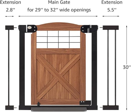 beeNbkks Barn Door Dog Gate, Anti-Kick Pet Gate with Walk Through Door, Modern Farmhouse Puppy Gate, Pressure Mounted Safety Dog Gate for Doorways Stairs House, for 29" to 40" Wide Openings, 30" Tall