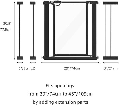 unipaws Clear Dog Gate for Doorway Stairs Wide Openings, Pressure Mounted Extra Wide Pet Door with Extension Parts, No Drilling Walk Through Gate, Indoor, Black