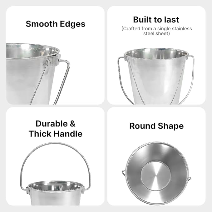 1 Gallon Heavy Duty Stainless Steel Bucket - Rust-Resistant Metal Bucket for Feeding & Watering Pets, Livestock & Cleaning - Perfect for Crates, Kennels, Cages & Hang on Fences - 4 Quart