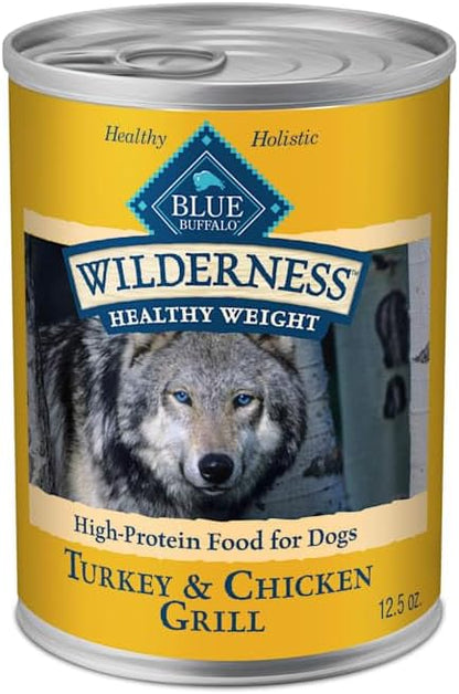 Blue Buffalo Wilderness Adult Wet Dog Food, Healthy Weight, High-Protein and Grain-Free, Turkey & Chicken Recipe, 12.5-oz. Can