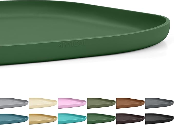 SMILOOL Small Silicone Pet Food Mat with Raised Edge for Food and Water Bowl, Square Dog Feeding Mats, Cat Food Trays for Floor Waterproof, Rubber Tray for Dogs and Cats, 12 x 12 x 0.7 Dark Olive