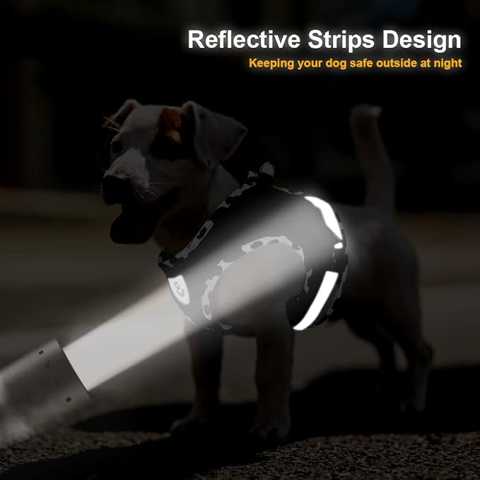 FEimaX Dog Harness and Leash Set for Walking, Soft Mesh Adjustable Easy Control Lightweight Cat Vest Harnesses with Reflective Strips, Escape Proof Small Dogs Cats Vests (Cowblack, Large)