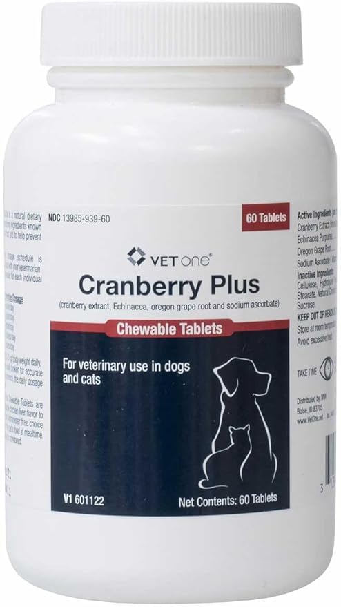 Vet One Cranberry Plus for Dogs & Cats - Urinary Tract & Bladder Support - 60 Chewable Tablets