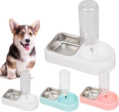 JiangYanus Crate Dog Bowl, Kennel Dog Food Water Bowl Set with Automatic Water Dispenser Detachable Stainless Steel Bowl, Hanging Pet Cage Feeder for Small Dogs Cat Puppies and Small Animals (White)