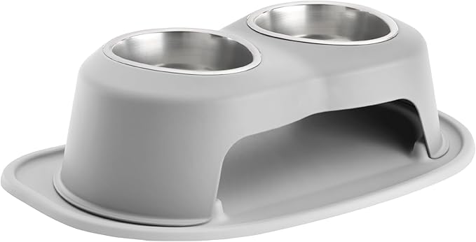 WeatherTech Double High Pet Feeding System - Elevated Dog/Cat Bowls - 6 inch High Light Grey (DHC3206LGLG)