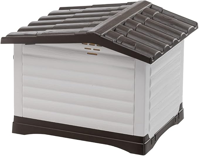 Ferplast Outdoor Kennel, Dog House DOGVILLA 60 in Resistant Thermoplastic Resin, Opening Side Panel, Gray, 87252799, Small