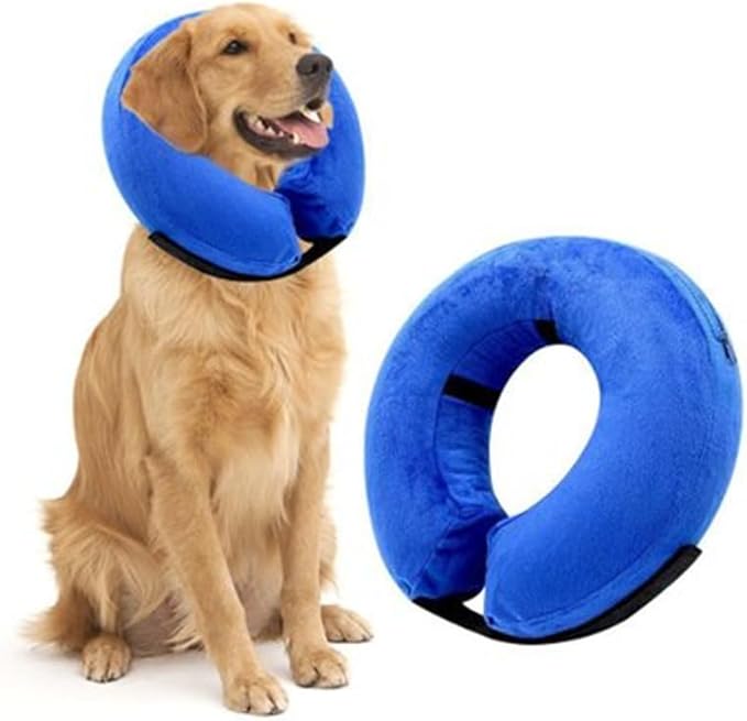 Inflatable Dog Cone Collar Soft Dog Recovery Collar Adjustable Pet Neck Protector After Surgery to Prevent Biting Licking