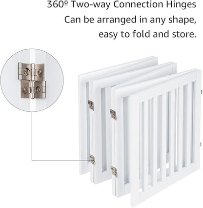 unipaws 120" Extra Wide Pet Gate, Free Standing Dog Gate for Doorways, Stairs, Foldable Puppy & Room Divider, Wooden Playpen for The House, Indoor Use (24" H, White)