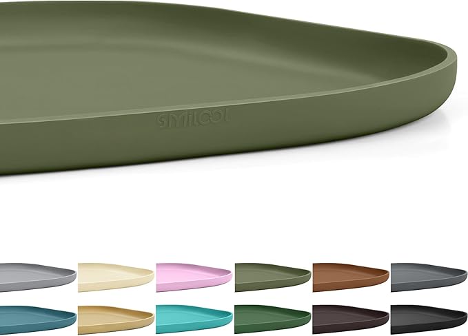 Small Silicone Pet Food Mat with Raised Edge for Food and Water Bowl, Square Dog Feeding Mats, Cat Food Trays for Floor Waterproof, Rubber Tray for Dogs and Cats, 12 x 12 x 0.7 Light Olive Green