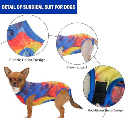 Dog Surgery Recovery Suit - Female Spay & Male Neuter Onesie, Cone Alternative Pet Surgical Shirt (Tie-dye Blue, XS)