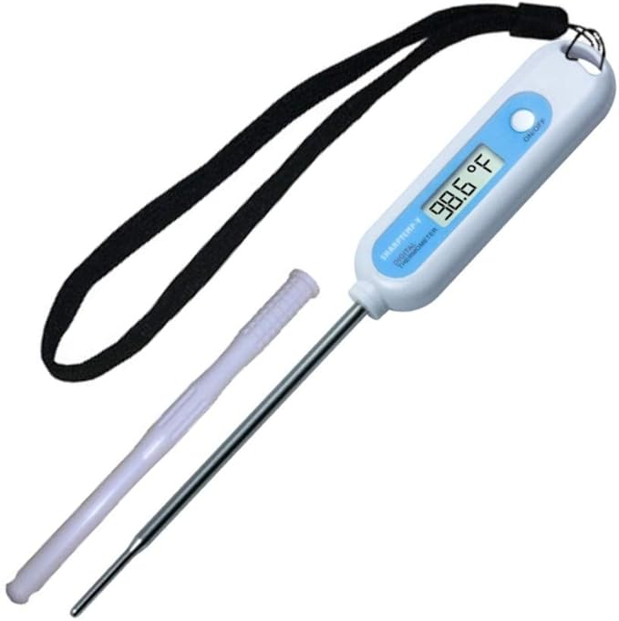 SHARPTEMP-V. Fast, Accurate Temperatures in 8 to10 Seconds. Beeps When Ready. 5-Inch Stainless-Steel Probe With Rounded Tip. Safe for All Farm Animals & Pets.