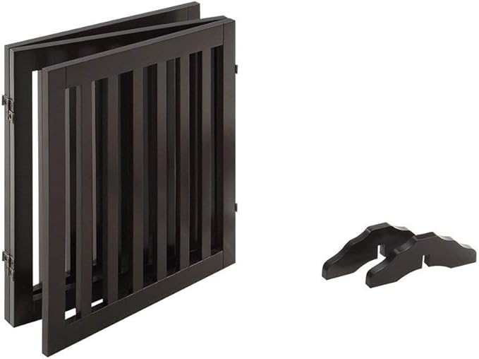Unipaws 24" H Free Standing Pet Gate for Cat, Wooden Gates for Doorway, Stairs, Foldable Pet Fence for House, Expandable Barrier, Indoor Use, Espresso