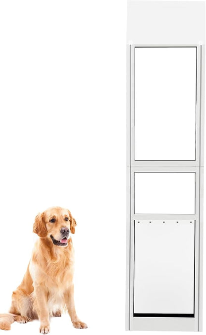 XLarge Dog Door for Sliding Glass Doors Adjustable 75.79“ to 81.5” All Metal Framed Lockable Panel Extra Large Dog Door for Sliding Glass Door Easy Installation and Durable Design
