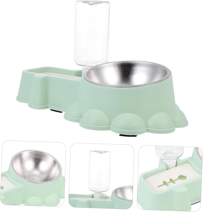 Balacoo Automatic Stainless Steel Dog Feeder Bowl and Water Dispenser Multifunctional Pet Food Container Elegant Design Convenient for Home and Pet Stores Green