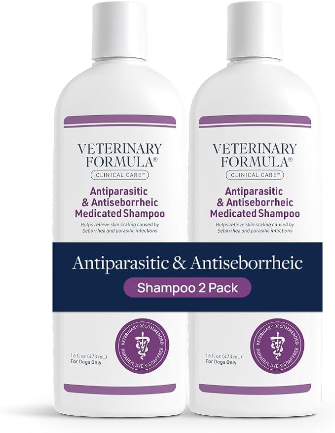 Veterinary Formula Clinical Care Antiparasitic & Antiseborrheic Medicated Dog Shampoo - Helps Support Healthy Skin and Coat, Soothes Flaky, Dry, Greasy Skin - 16 oz (Pack of 2)
