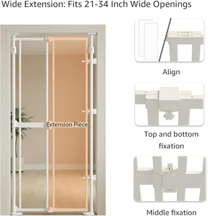 unipaws Transparent Cat Safety Gate, 75"-98" Height and 21"-34" Wdie Adjustable, Auto Closing and No Drilling, Extra Tall Cat Door for Doorway, Stairs