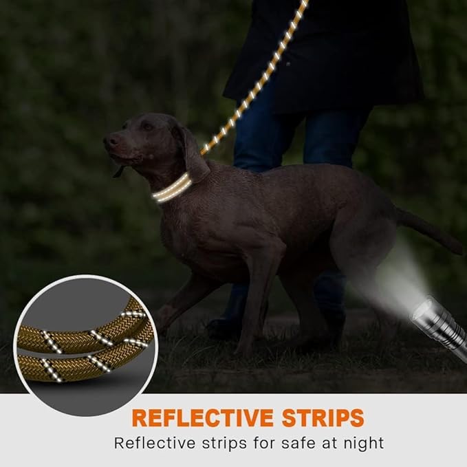 Taglory Rope Dog Leash 5 FT with Comfortable Padded Handle, Highly Reflective Threads Leash and Anti-Tangle Clip for Walking Medium Large Dogs, 1/2 inch, Yellow