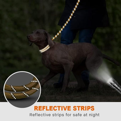 Taglory Rope Dog Leash 6 FT with Comfortable Padded Handle, Highly Reflective Threads Leash and Anti-Tangle Clip for Walking Medium Large Dogs, 1/2 inch, Yellow