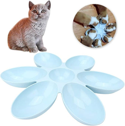 Cat Water Bowl Multiple Case Food Feeder Water Feeding Bowl Six Petals Plastic Feeder Puppy Food Feeder Dispenser Bowl for Cats Dogs(blue)