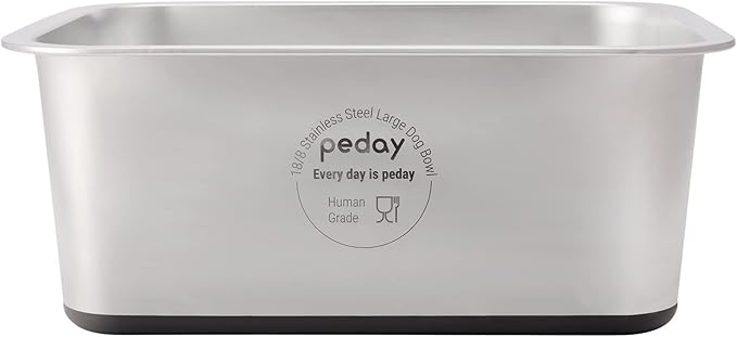 PEDAY 2.64 Gallon Extra Large Dog Water Bowl, 18/8 Human Grade Stainless Steel - Silver Nonslip
