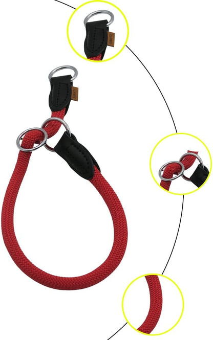 Braided Round Martingale Dog Collar, Training Collar with Slidable Stop Ring - Ideal for Medium/Large Dogs (M+(1/2") - 18" Long, Red)