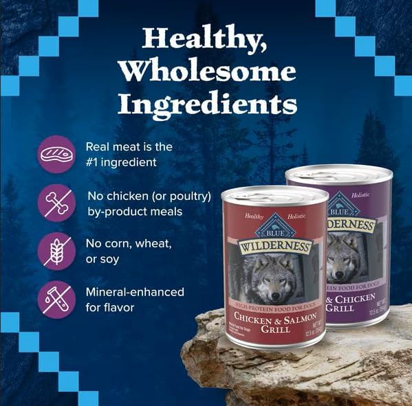 Blue Buffalo Wilderness High Protein Beef and Chicken & Salmon and Chicken Wet Dog Food Variety Pack for Adult Dogs,Grain-Free,12.5 oz Cans,(Pack of 12)