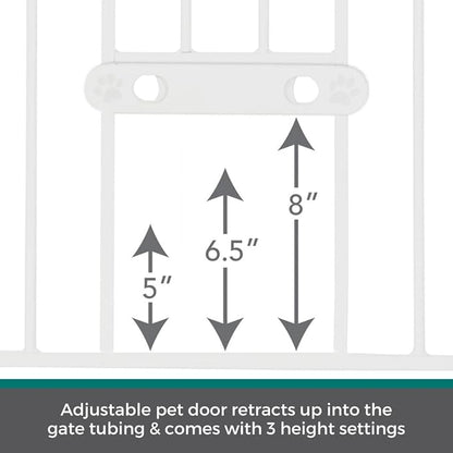 MYPET North States Wide Walk Thru EasyPass Pet Gate with Patented Adjustable pet Door: 29.75-37.5" Wide Dog Gate. Pressure Mount, No Tools Needed. Dog Gates for The House, 30" Tall, White