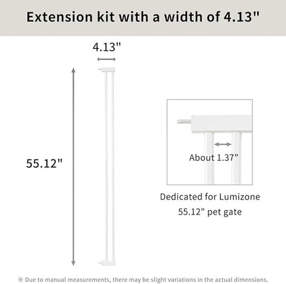 Lumizone Extra Tall Cat Gate Extension Kit 55.12" High Pressure Mounted 2025 New 4.13" Extra Wide 1.37" Gap No Drilling Tall Pet Gate for Dogs (White, 55.12" H x 4.13" W, Extension)