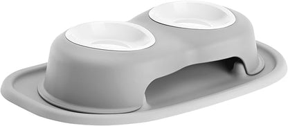 WeatherTech Double High Pet Feeding System - Elevated Dog/Cat Bowls 8oz Stainless Steel Bowls 3 inch High Light Grey (DHC0803LGLG)
