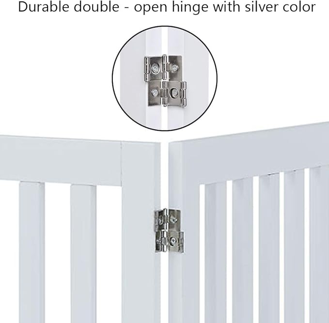 unipaws 24”H Free Standing Pet Gate for Dog Cat, Wooden Gates for Doorway, Stairs, Step Over Foldable Pet Fence for The House, Expandable Dog Barrier, Indoor Use, White
