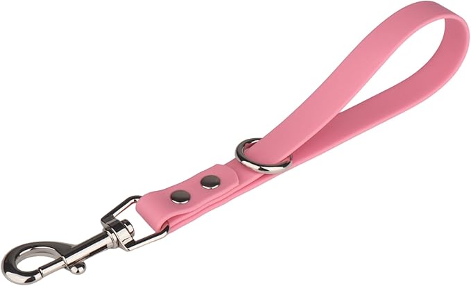 Short Dog Leash - 9 Inch Dogs Lead Grab Tab Heavy Duty Waterproof PVC Dog Training Traffic Leashes for Safety Control Behavior Correction Hiking Backup & All Breeds(Light Pink, 9'')