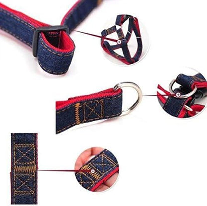 Hypeety Dog Denim Leash Harness Adjustable Heavy Duty Durable Dog Collar No-Pull for Training Walking Running, Good for Large Medium Small Dog (XL (16.14" - 26.77" Chest Girth))