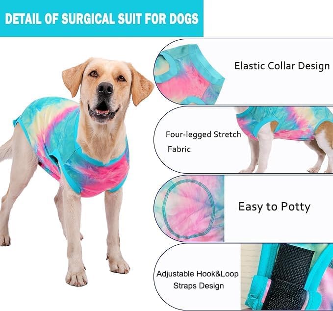 Dog Surgery Recovery Suit for Male Female, Spay Neuter Cone Alternative Surgical Onesie, Tie-dye Purple (Tie-dye Green, Large (Back 17.3'', Chest 18''-21''))