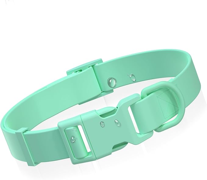 Waterproof Dog Collar, Rubber Adjustable Collars with Quick Release Buckle, Odor-Resistant, Easy to Clean Pet Collars for Small Medium or Large Dogs (Turquoise, S 9.5-14.1 inch)