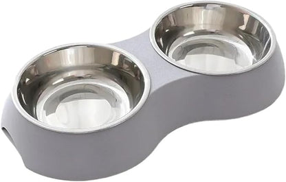 Double Pet Bowls Water Feeder Stainless Steel Drinking Dish Feeding Supplies Dog Accessories(Gray)