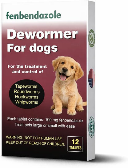 Dewormer for Dogs, Fenbendazole for All Wormers, Hookworms, Tapeworms, Whipworms and Roundworms, 12 Count