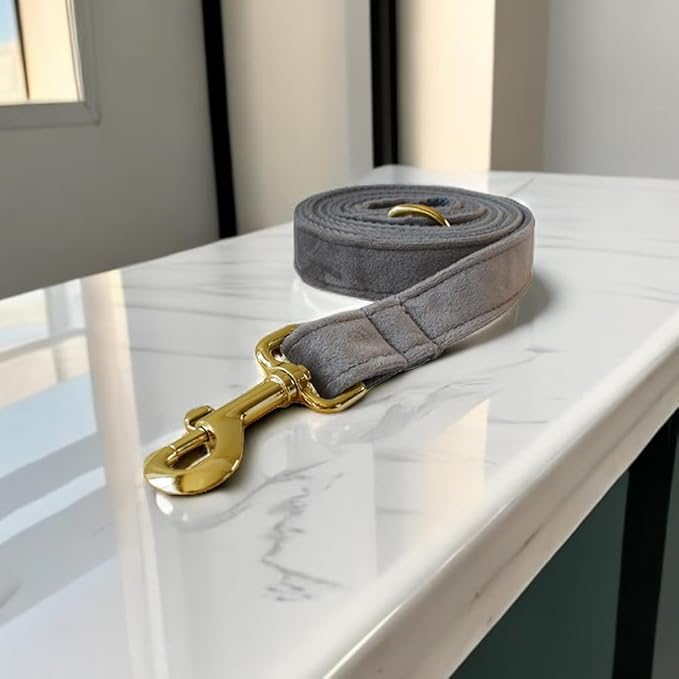Love Dream Velvet Dog Collar and Leash Set, Soft & Comfy Adjustable Dog Leash and Collar with Heavy Duty Metal Buckle for Small Medium Large Dogs Training & Walking (XLarge, Grey)