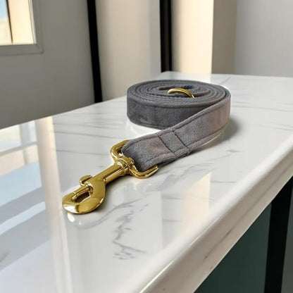 Love Dream Velvet Dog Collar and Leash Set, Soft & Comfy Adjustable Dog Leash and Collar with Heavy Duty Metal Buckle for Small Medium Large Dogs Training & Walking (XLarge, Grey)