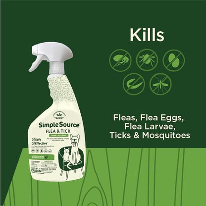 SimpleSource® Flea & Tick Home & Pet Spray, Powered by Plants, Kills Fleas, Flea Eggs, Flea Larvae, & Ticks, Kills & Repels Mosquitos, 32oz Bottle