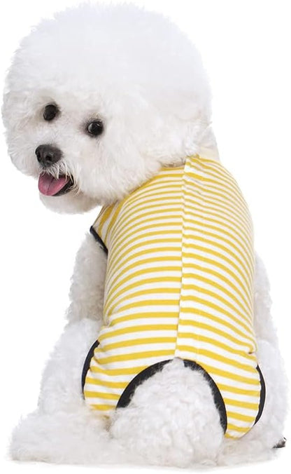 Dog Recovery Suit After Surgery,Spay Neuter Clothes for Female Dogs,Small Medium Dog Shirt,E-Collar Cone Alternative,Prevent Licking Wound Dog Onesie,Pet Surgical Suit(Yellow White -XXL)
