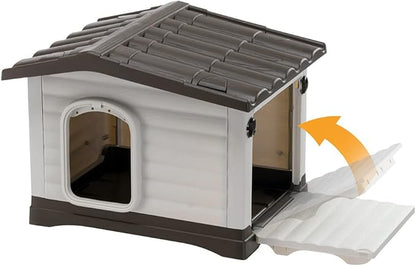 Ferplast Outdoor Kennel, Dog House DOGVILLA 60 in Resistant Thermoplastic Resin, Opening Side Panel, Gray, 87252799, Small