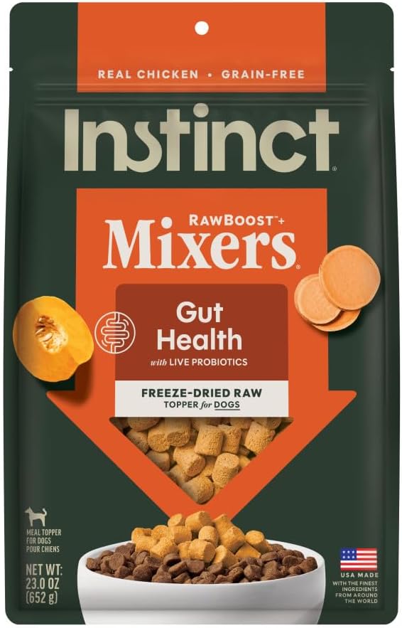 Instinct RawBoost Functional Mixers, Freeze Dried Dog Food Topper, Grain-Free, Real Chicken - Gut Health, 23 oz. Bag