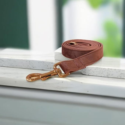 Love Dream Velvet Dog Collar and Leash Set, Soft & Comfy Adjustable Dog Leash and Collar with Heavy Duty Metal Buckle for Small Medium Large Dogs Training & Walking (Medium, Dark Pink)