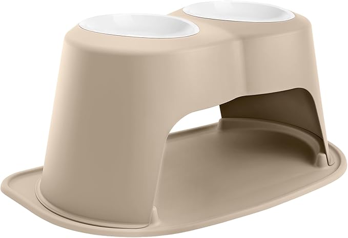WeatherTech Double High Pet Feeding System w/Plastic Dog/Cat Bowls - 14" High Stand Tan (PDHC9614TNTN)