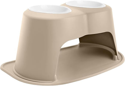 WeatherTech Double High Pet Feeding System w/Plastic Dog/Cat Bowls - 14" High Stand Tan (PDHC9614TNTN)
