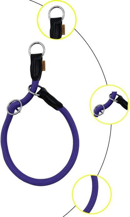 Braided Round Martingale Dog Collar, Training Collar with Slidable Stop Ring - Ideal for Small Medium Dogs (M- (1/3") - 18" Long, Purple)